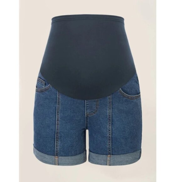 Maacie Maternity High Waist Jean Shorts Whole Pregnancy Short Jeans - Picture 2 of 10